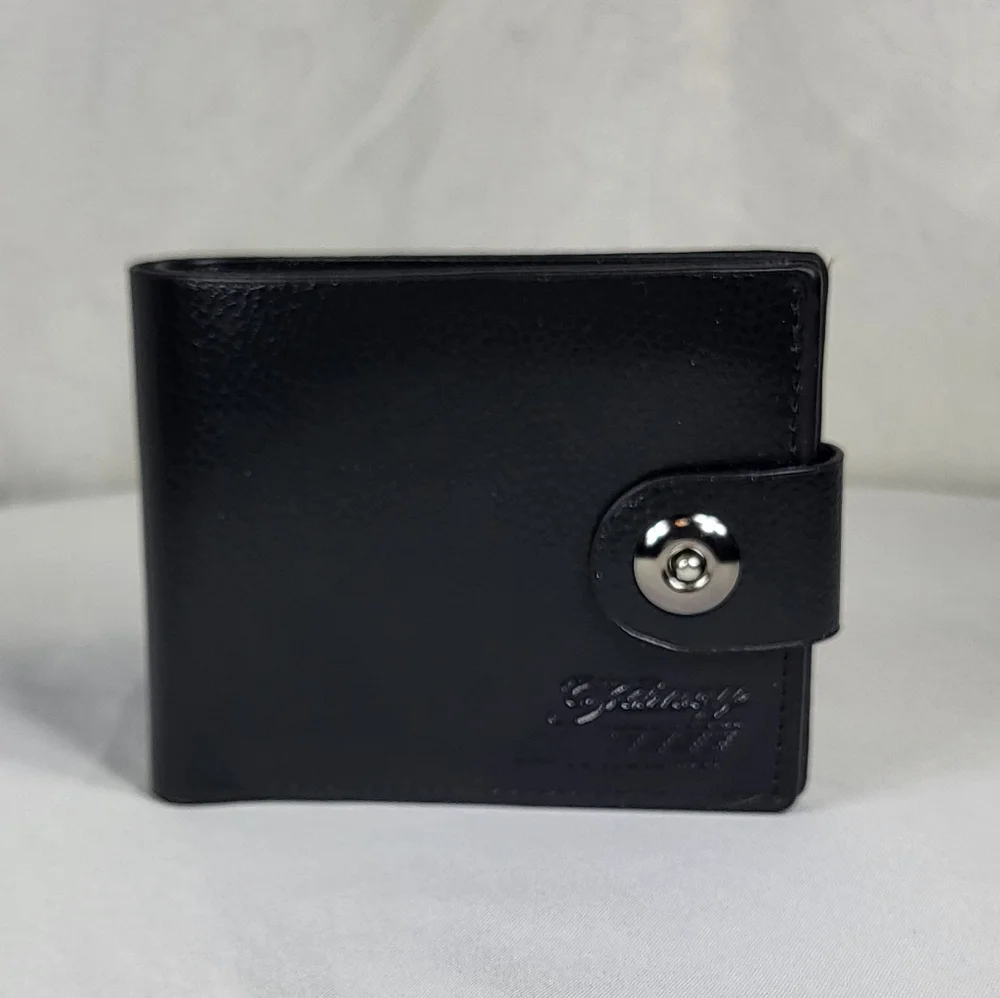 Slim Black PU Bifold Leather Wallet With Magnetic Closure